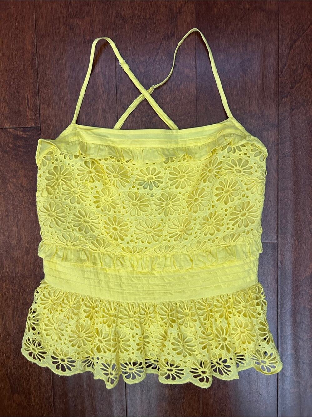 J. Crew Cross-Back Smocked-Waist Eyelet Top in Classic Yellow, Size XXS